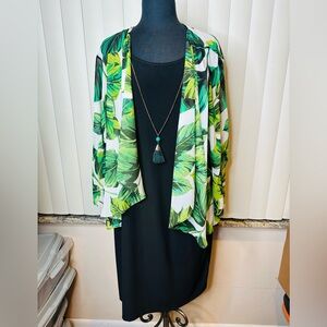 Tiana B. black Midi Shift Dress Leaf Cardigan Detachable Necklace Size 22W